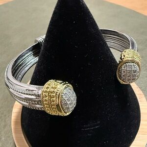 Textured Two Tone Gold & Silver Hinged Bracelet